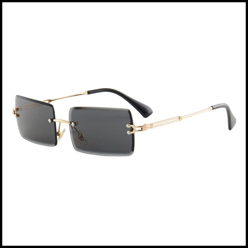 Retro Rectangular Rimless Sunglasses Uv400 Protec… - image 1